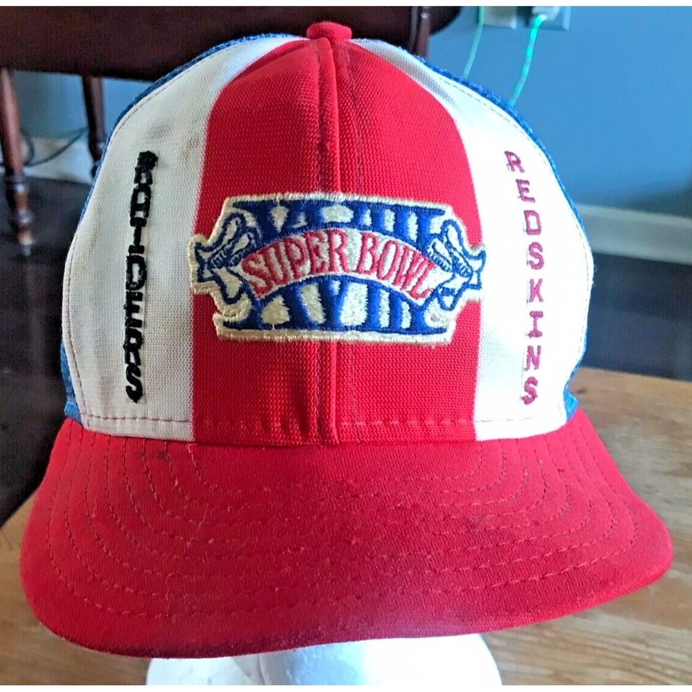 Super Bowl XVIII AJD Lucky Stripes Snapback Hat Mesh Trucker Redskins Raiders